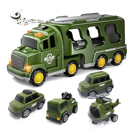 DN TOYS 5-in-1 Friction-Powered Truck Toy Set with Music | Montessori Educational Transport Carrier Vehicle Toy | Lights and Sounds Fun Birthday Gift for Kids, Boys and Girls - Ages 3+