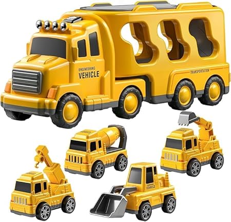 DN TOYS 5-in-1 Friction-Powered Truck Toy Set with Music | Montessori Educational Transport Carrier Vehicle Toy | Lights and Sounds Fun Birthday Gift for Kids, Boys and Girls - Ages 3+