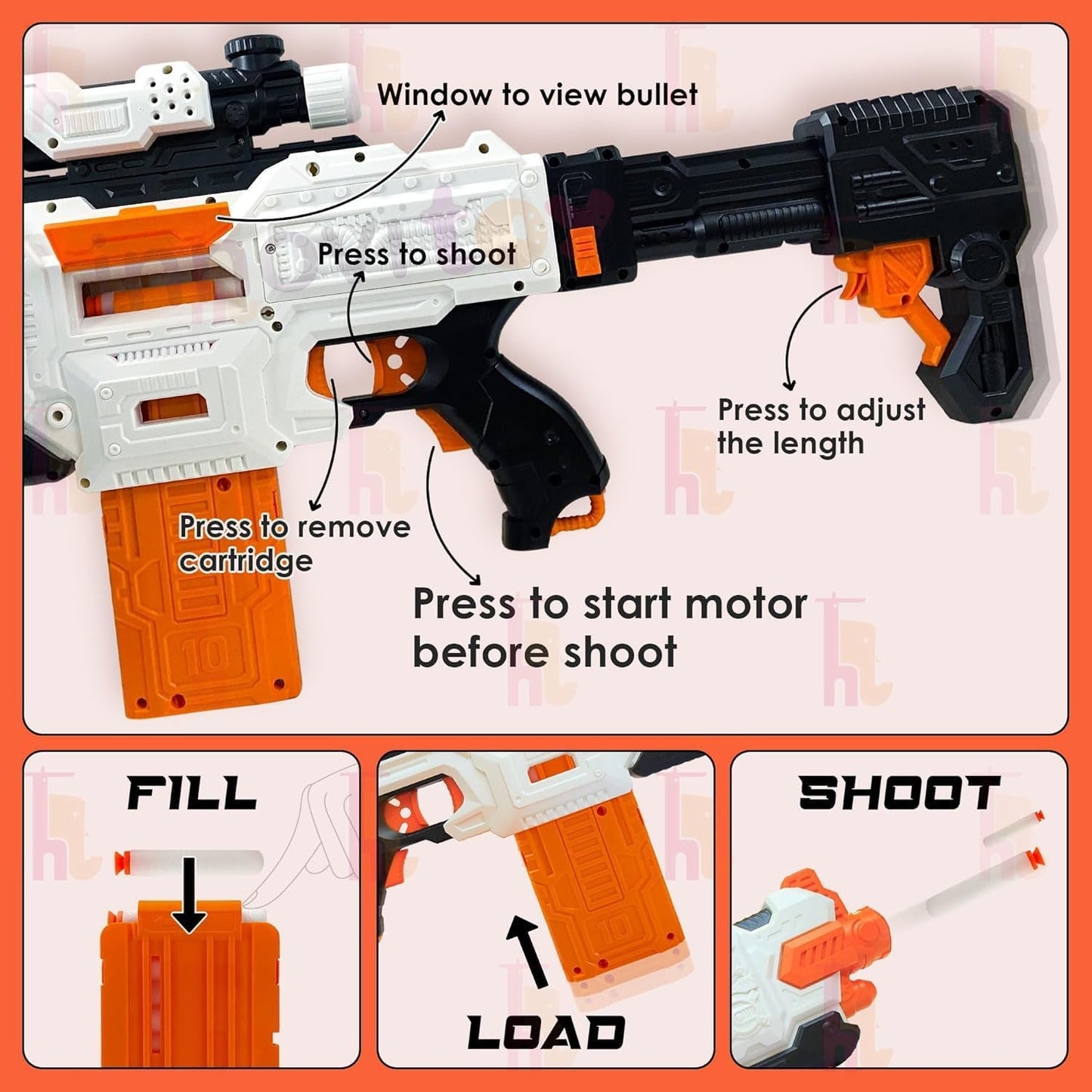 DN Toys 60cm Alpha Striker Motorized Foam Blaster – Battery-Powered Toy Gun with 20 Soft Darts & Scope | Long-Range, High-Performance Shooting for Kids 8+ | Ultimate Action & Adventure Play