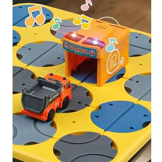 DN TOYS Construction Vehicle Theme DIY Track Maze Race Car Track Building Block | Educational Toy Set with 1 Light-Up Construction Truck | STEM Learning Construction Play Set for Kids - 34 Pcs