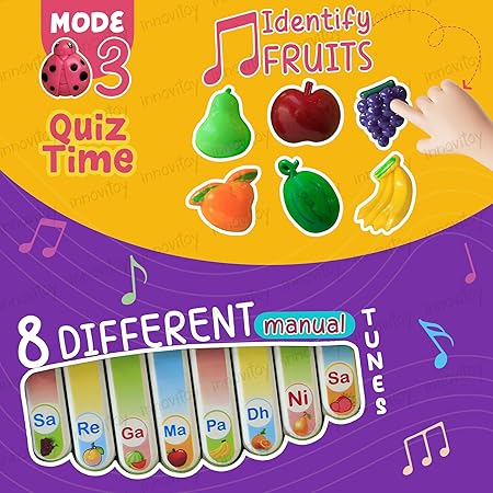 DN TOYS Musical Baby Piano with 8 Different Keys Educational Keyboard | 3 Different Modes | Lights Up and Theme Sound | Interactive Learning Toy for Infants Toddlers, Boys and Girls- Fruit Series