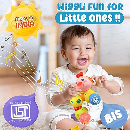 DN TOYS Musical Wiggle Worm Toddlers Toys with Music and Light | Mini Crawling Caterpillar Toy for 1+ Year Kids | Twist, Press and Go Baby Skills Developmental Toy for Boys and Girls