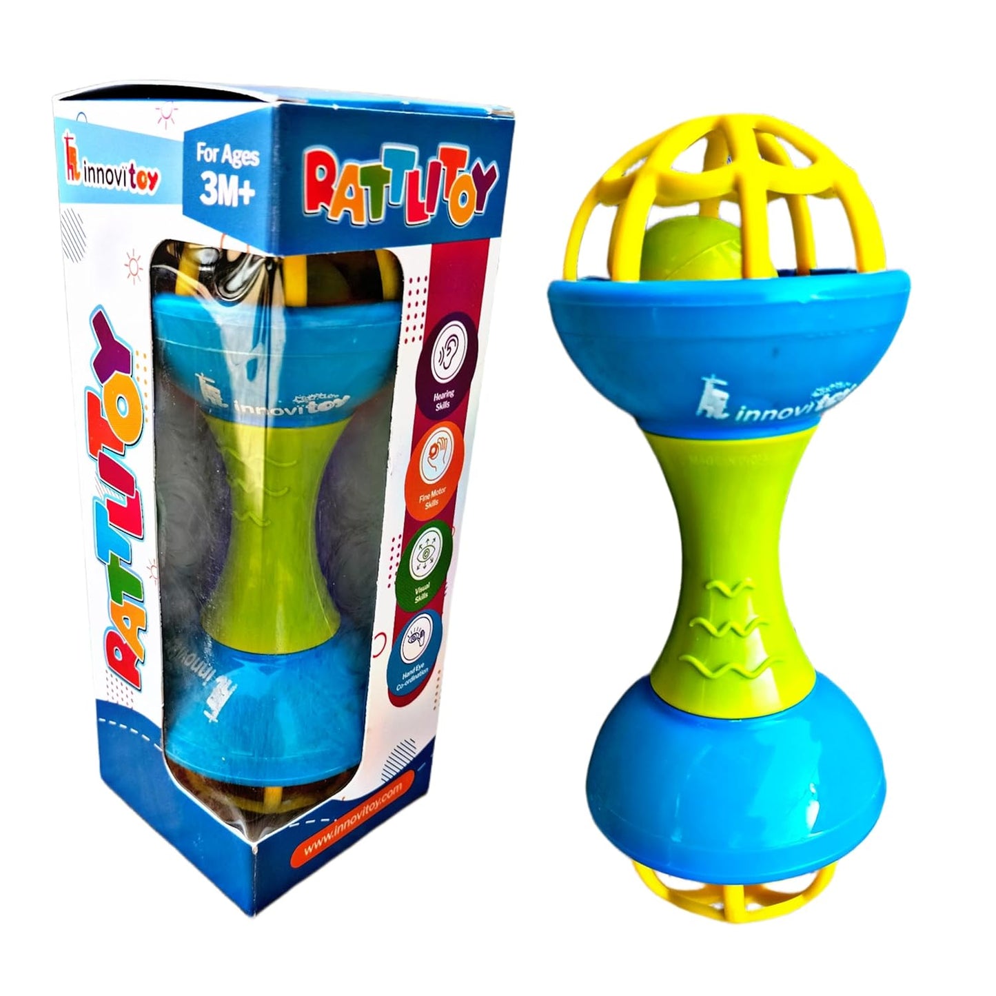 Dumbbell Rattle for Babies – Safe & Non-Toxic Baby Toy with Bells for Early Development | Fun Bath Time & Sensory Play Toy for Infants (Pack of 1)