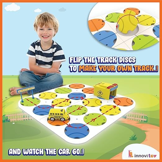 DN TOYS School Vehicle Theme DIY Track Maze Race Car Track Building Block | Educational Toy Set with 1 Light-Up School Bus | STEM Learning Construction Play Set for Kids - 34 Pcs