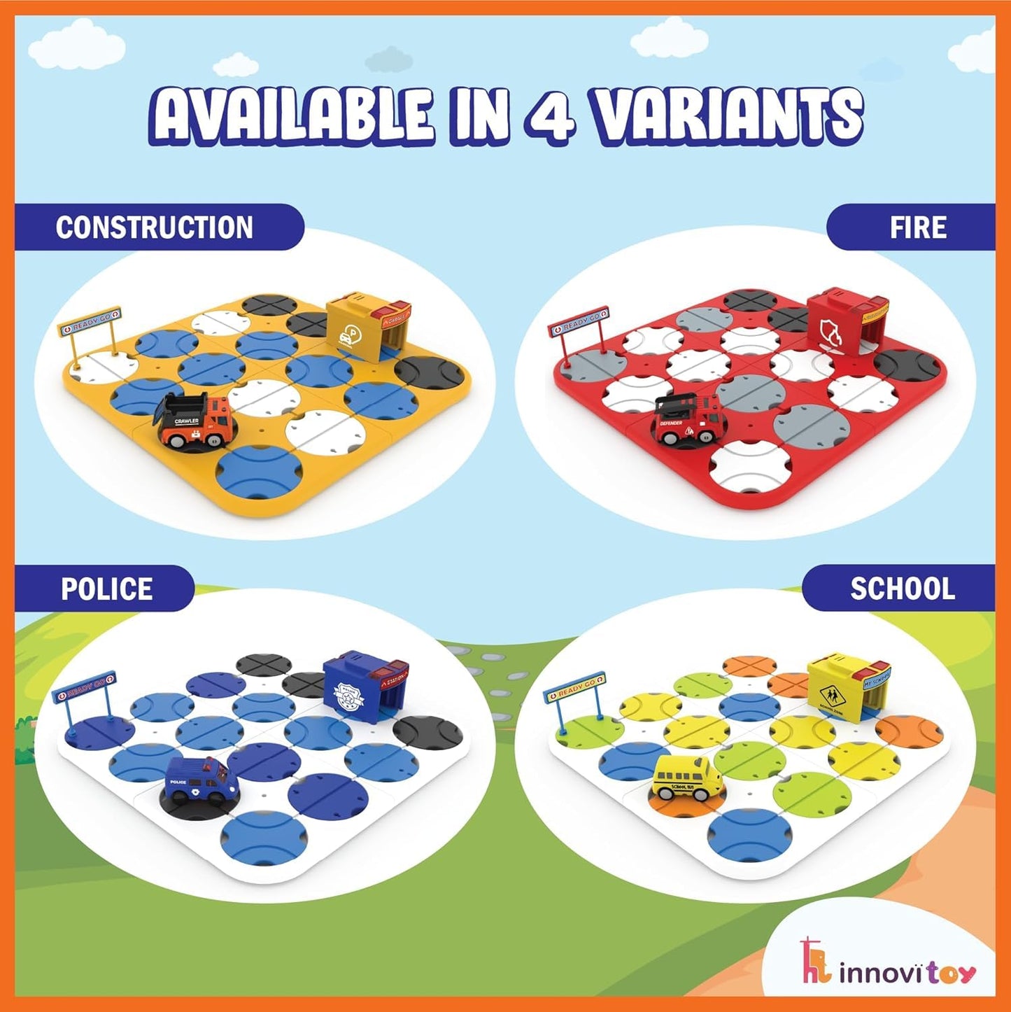 DN TOYS Police Vehicle Theme DIY Track Maze Race Car Track Building Block | Educational Toy Set with 1 Light-Up Police Car | STEM Learning Construction Play Set for Kids - 34 Pcs