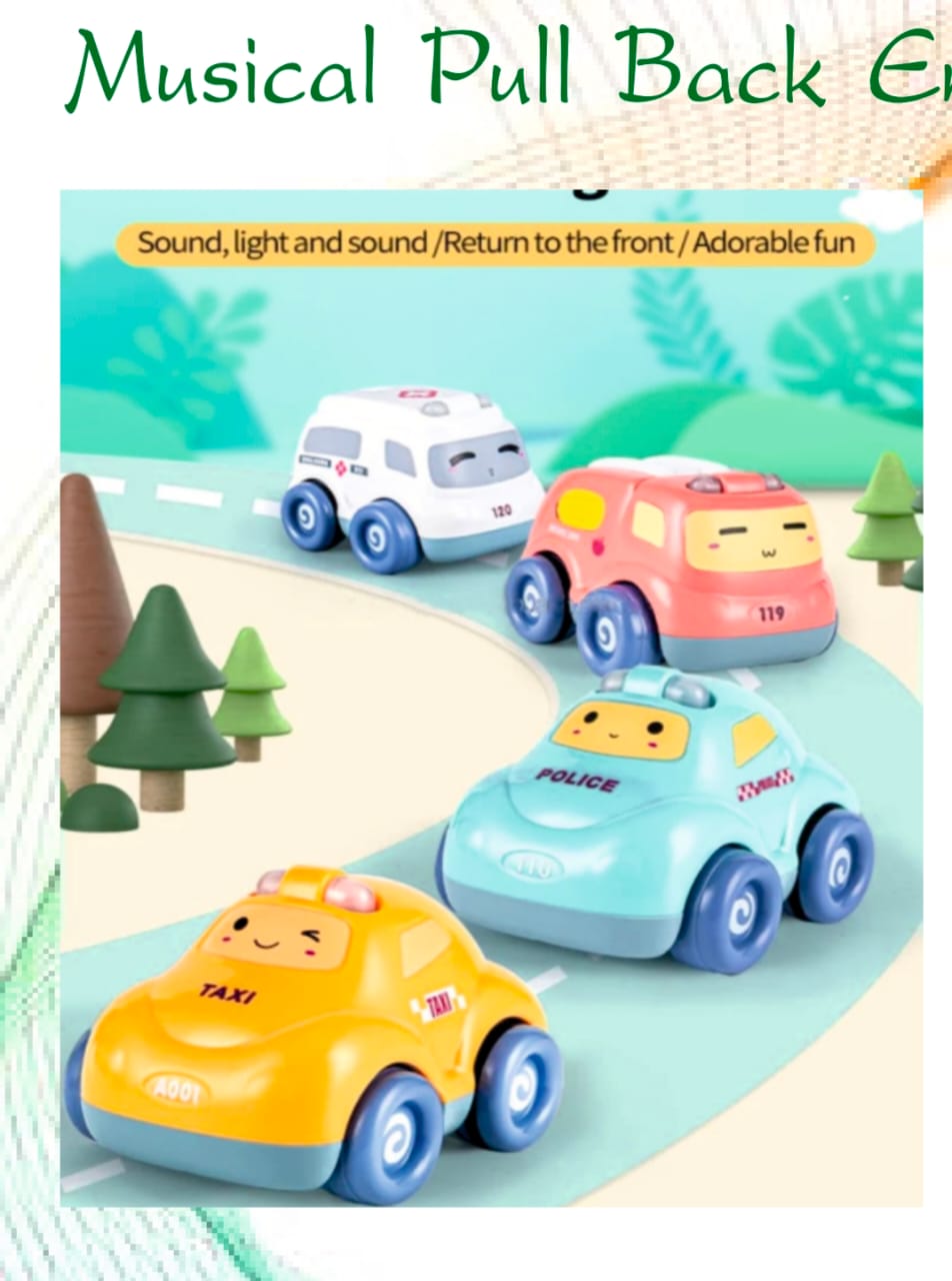 DN TOYS Musical Pull Back Emergency Vehicle with Flashing Lights and Sound Effects | Unbreakable Push and Go Crawling Vehicles Toy for Kids | Power Friction Cars for 3+ Years Old