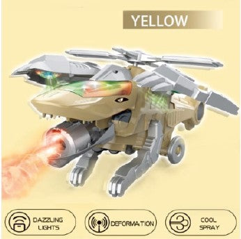 DN TOYS Helicopter Dinosaur Toy with Water Spray | Automatic Transforming, 360° Rotating LED Lights & Music | Fun Gift for Boys & Girls