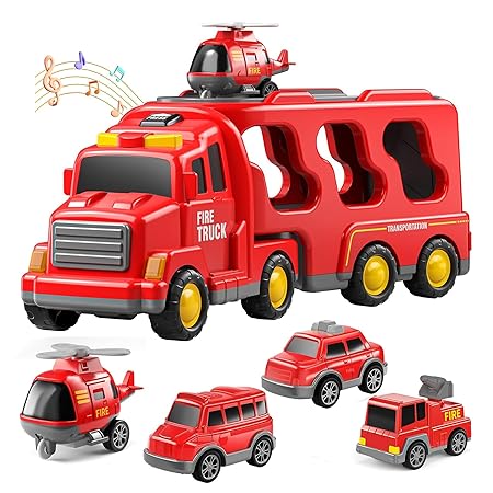 DN TOYS 5-in-1 Friction-Powered Truck Toy Set with Music | Montessori Educational Transport Carrier Vehicle Toy | Lights and Sounds Fun Birthday Gift for Kids, Boys and Girls - Ages 3+
